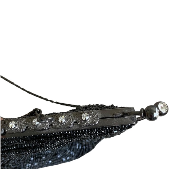 Vintage Jessica Mclintok black beaded evening bag with chain - Picture 2 of 7